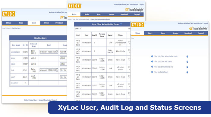 XyLoc Security Server Screens